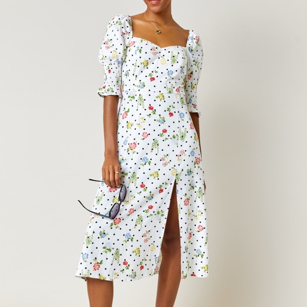 Polka Dot Mixed Floral Midi Dress